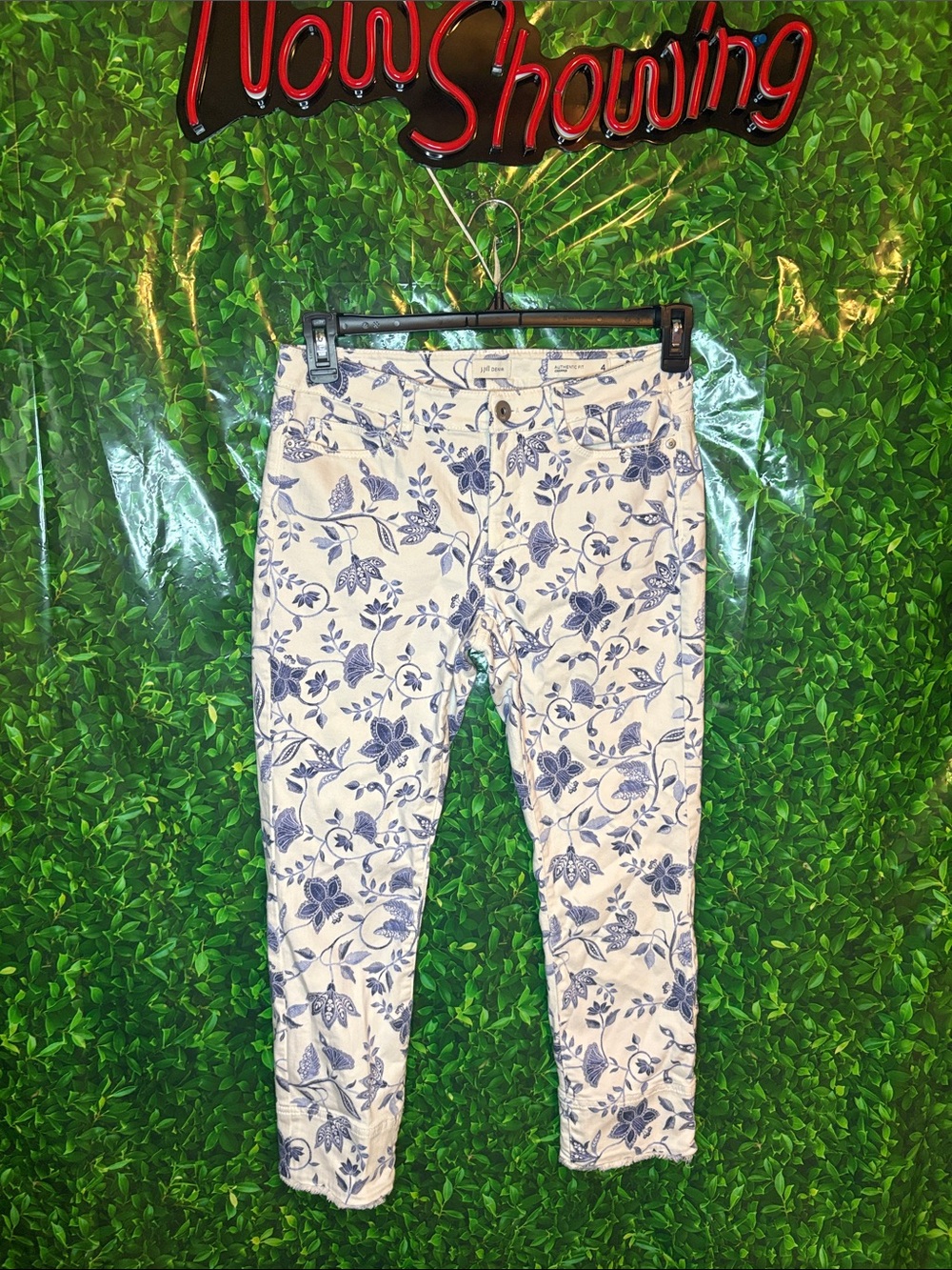 J. Jill White Ankle Jeans with Blue Floral Print